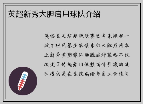 英超新秀大胆启用球队介绍